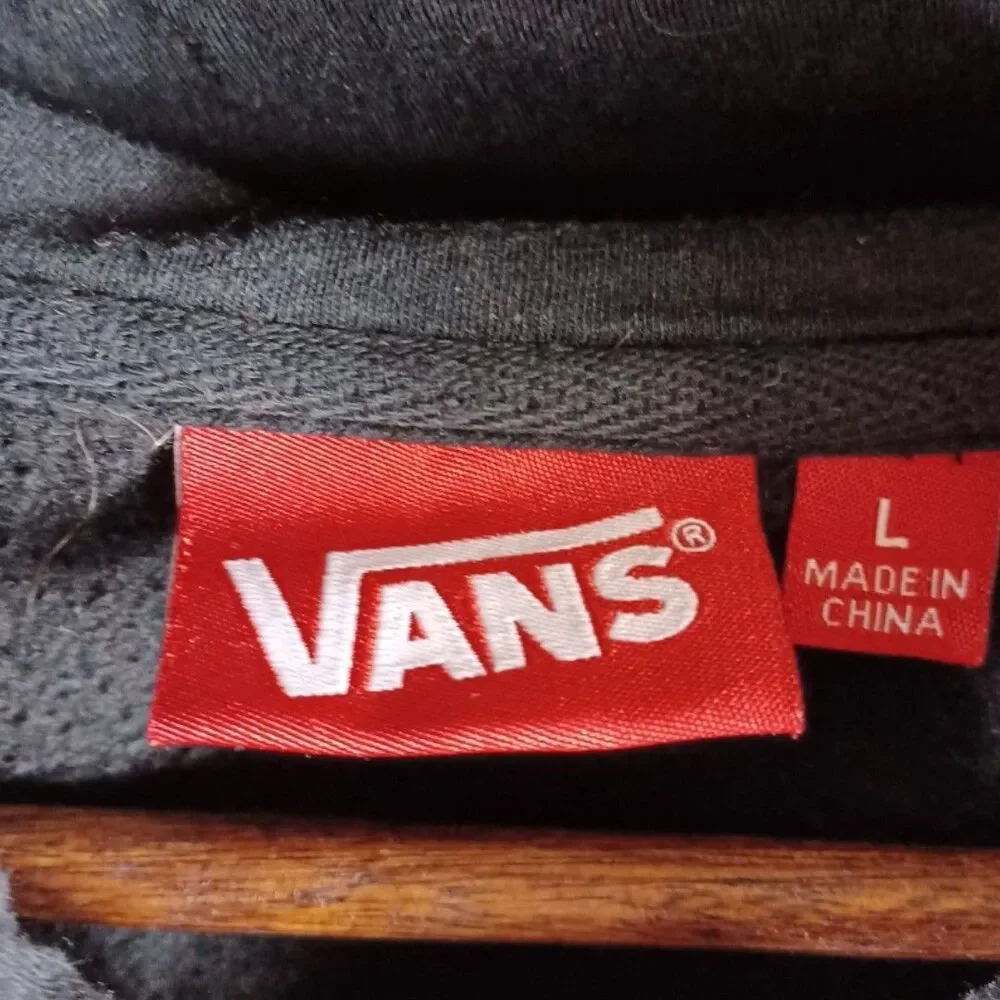Vans Youth Boys L Zip Black Hoodie Pinstripe Logo Skater Streetwear Grunge Y2K